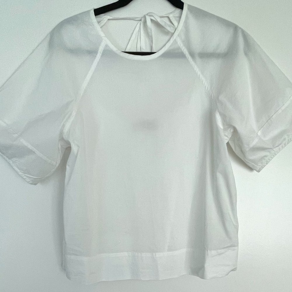 Everlane White Cotton Tie-Back Peasant Blouse.